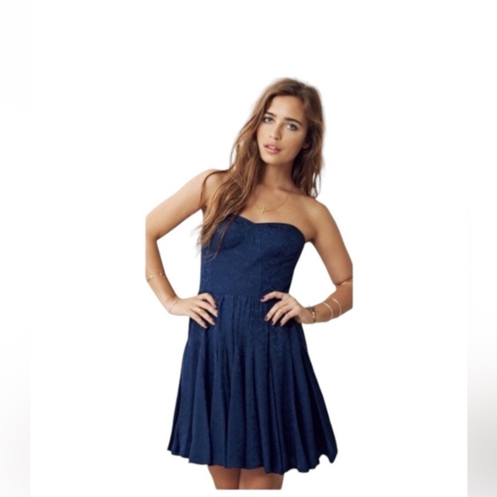 Rebecca Taylor Blue Silk Strapless Ocean Dress